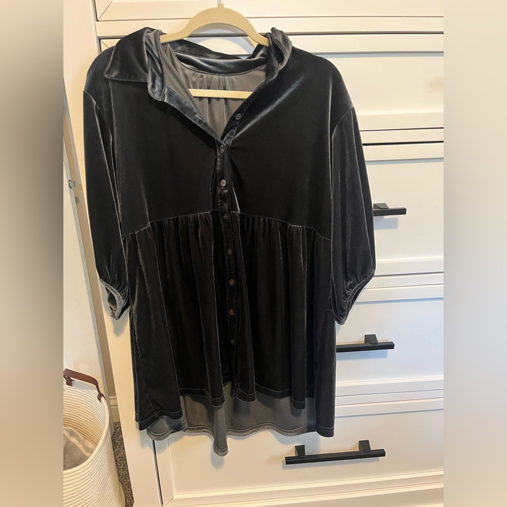 Women’s Bishop Dusty Blue Velvet Women's Top